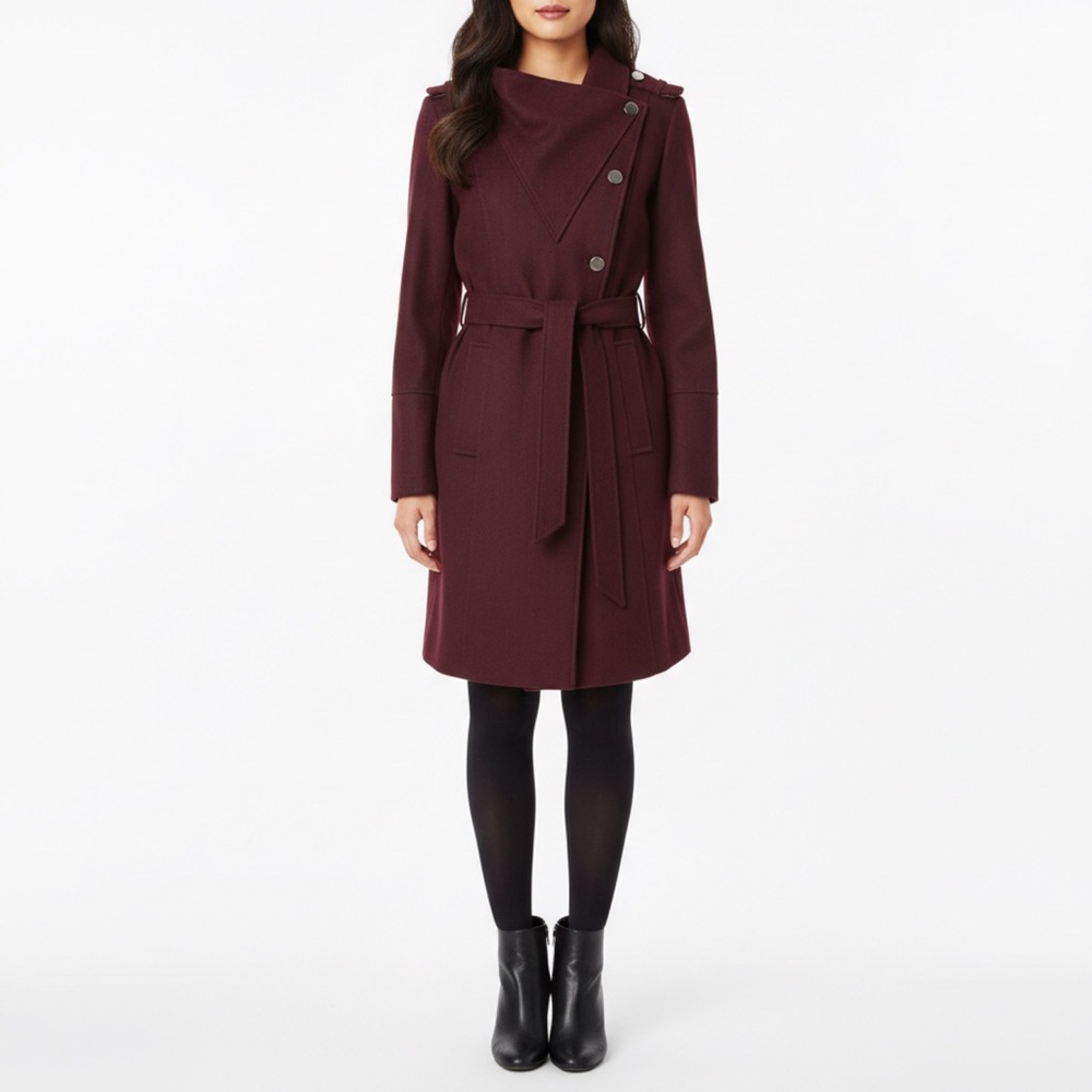 Guess Women's Belted Wool-Blend Coat in Burgundy